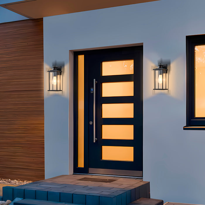2 Pack Motion Sensor Dusk to Dawn Matte Black Outdoor Wall Lights with Clear Glass Shade
