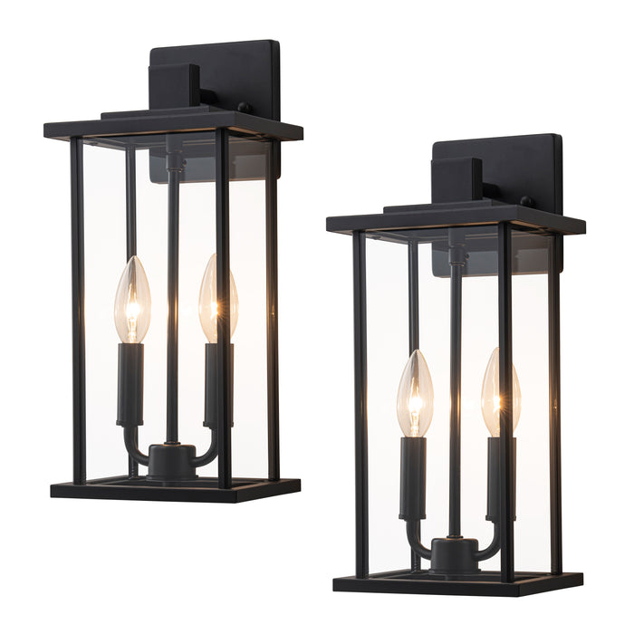 2 Pack Classic Matte Black Outdoor Wall Lantern with Clear Glass Shade