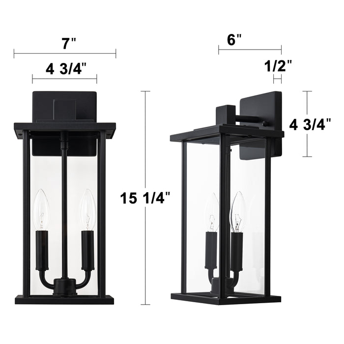 2 Pack Classic Matte Black Outdoor Wall Lantern with Clear Glass Shade