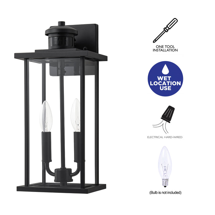 2 Pack Classic Matte Black Motion Sensor Dusk to Dawn Outdoor Wall Lantern