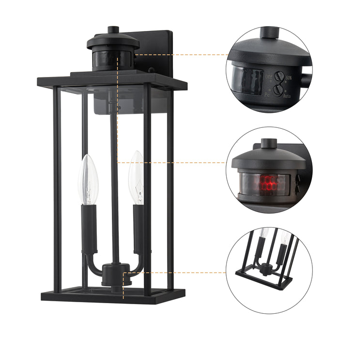 2 Pack Classic Matte Black Motion Sensor Dusk to Dawn Outdoor Wall Lantern