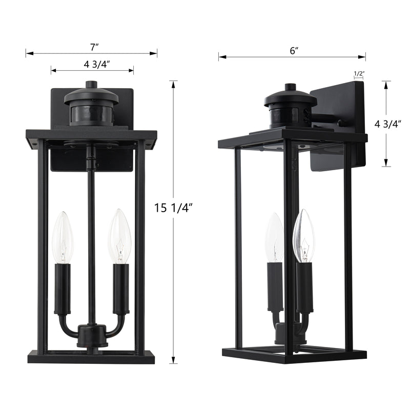 2 Pack Classic Matte Black Motion Sensor Dusk to Dawn Outdoor Wall Lantern