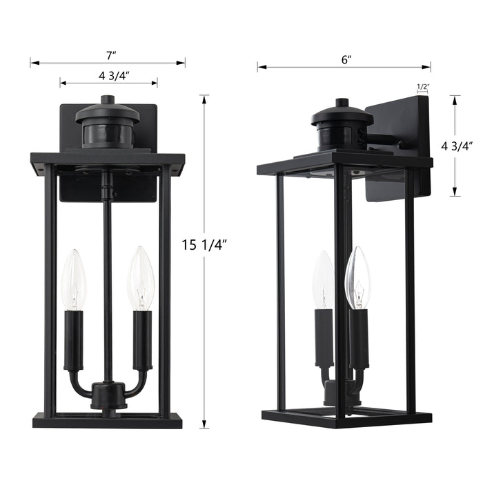 2 Pack Classic Matte Black Motion Sensor Dusk to Dawn Outdoor Wall Lantern