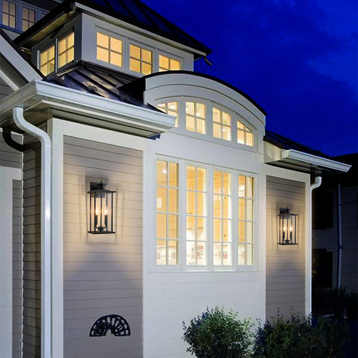 2 Pack Classic Matte Black Motion Sensor Dusk to Dawn Outdoor Wall Lantern