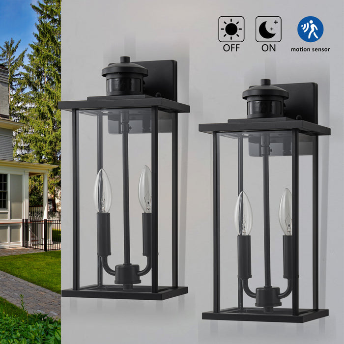 2 Pack Classic Matte Black Motion Sensor Dusk to Dawn Outdoor Wall Lantern