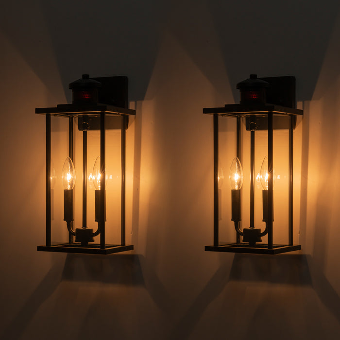 2 Pack Classic Matte Black Motion Sensor Dusk to Dawn Outdoor Wall Lantern