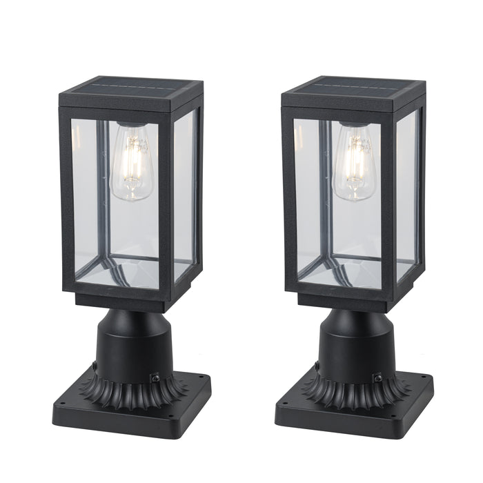 2 Pack Solar Outdoor Post Light with Clear Glass Shade (Bulb Included)