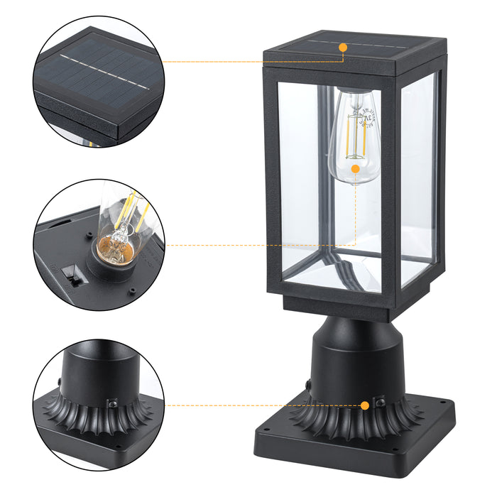 2 Pack Solar Outdoor Post Light with Clear Glass Shade (Bulb Included)