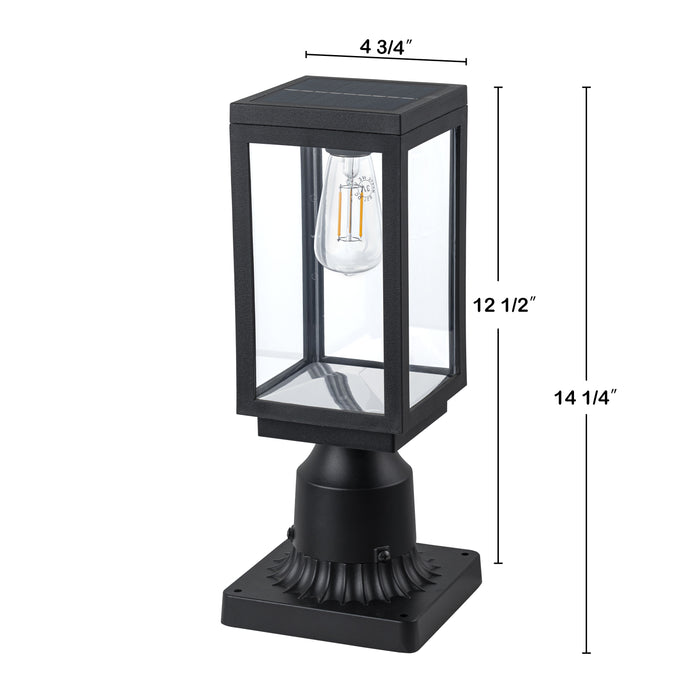 2 Pack Solar Outdoor Post Light with Clear Glass Shade (Bulb Included)