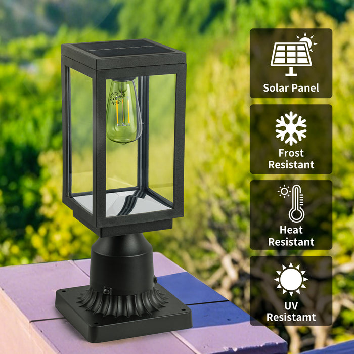 2 Pack Solar Outdoor Post Light with Clear Glass Shade (Bulb Included)