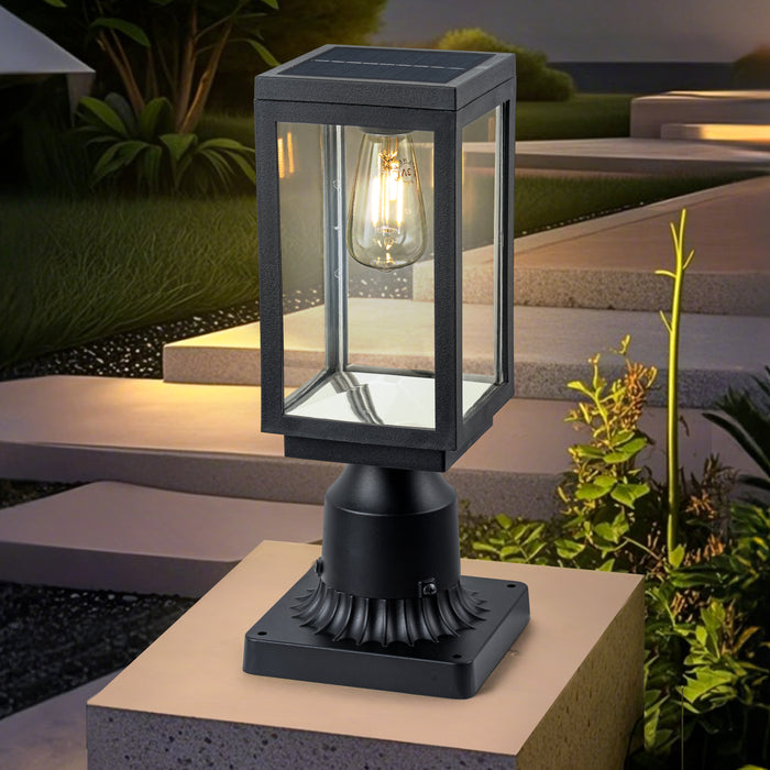 2 Pack Solar Outdoor Post Light with Clear Glass Shade (Bulb Included)