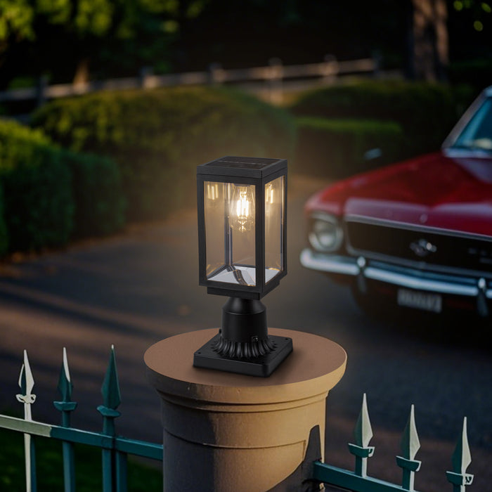 2 Pack Solar Outdoor Post Light with Clear Glass Shade (Bulb Included)