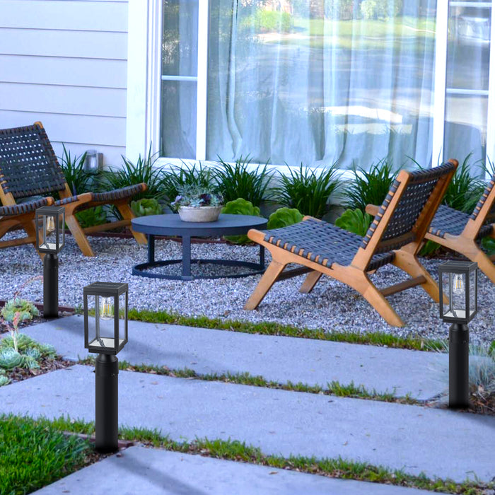 2 Pack Solar Outdoor Post Light with Clear Glass Shade (Bulb Included)
