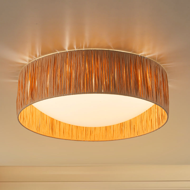 14.25” Farmhouse 3CCT LED Flush Mount Ceiling Light with Paper Rope Shade