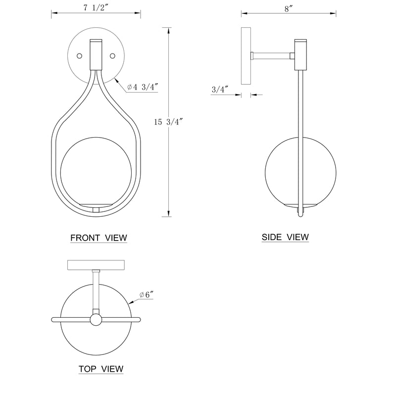 1-Light Black Wall Sconce with White Opal Glass