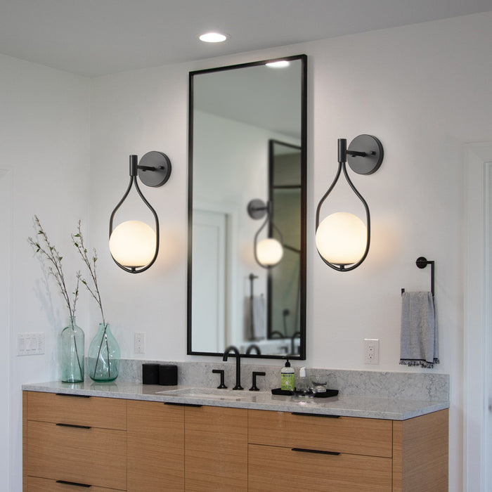 1-Light Black Wall Sconce with White Opal Glass