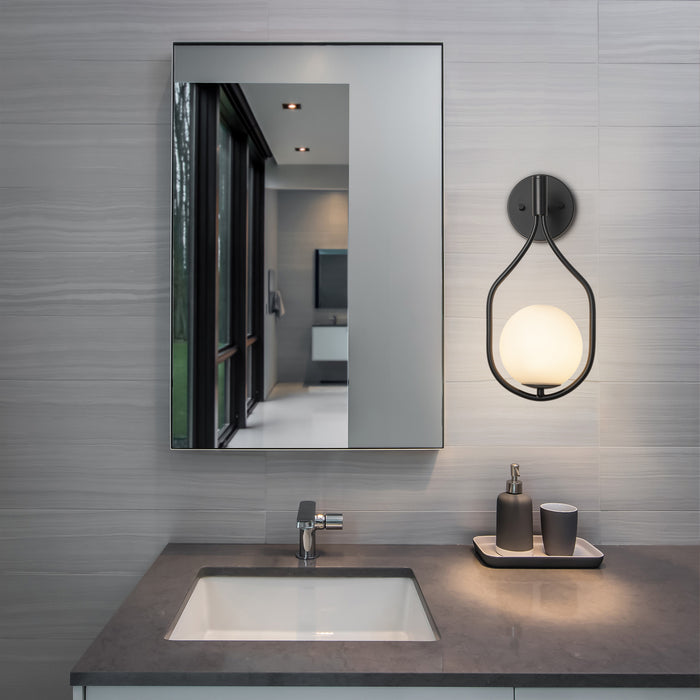 1-Light Black Wall Sconce with White Opal Glass