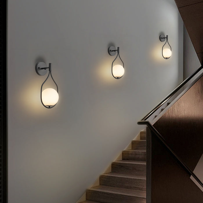 1-Light Black Wall Sconce with White Opal Glass