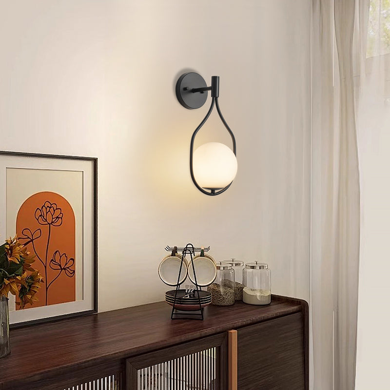 1-Light Black Wall Sconce with White Opal Glass
