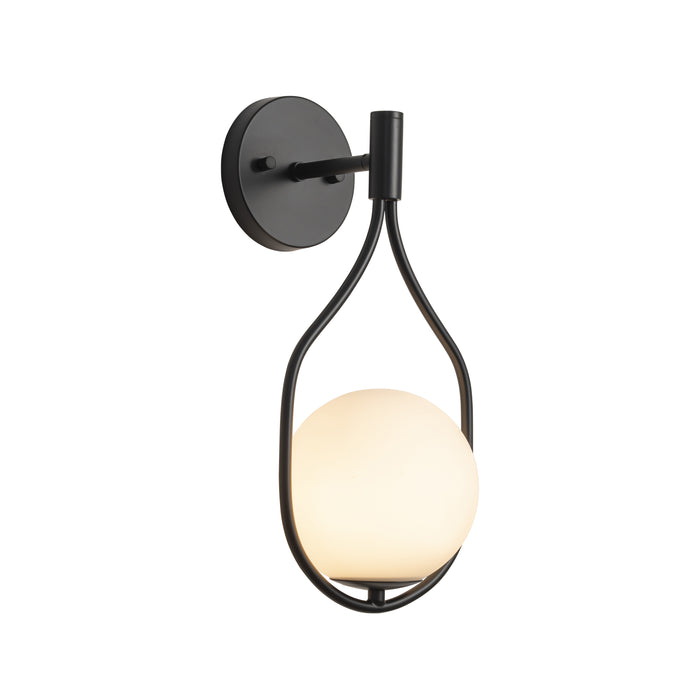 1-Light Black Wall Sconce with White Opal Glass