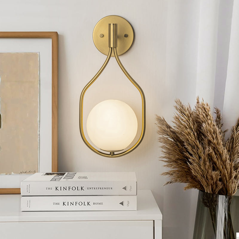 1-Light Black/Gold Indoor Wall Sconce with White Opal Glass