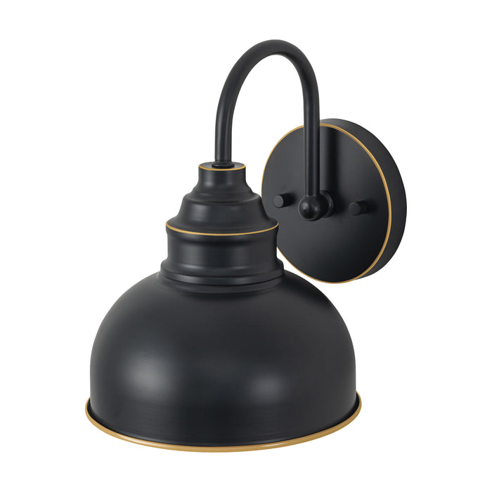 9.75 in. Black Outdoor Barn Light with Gold Line Accent