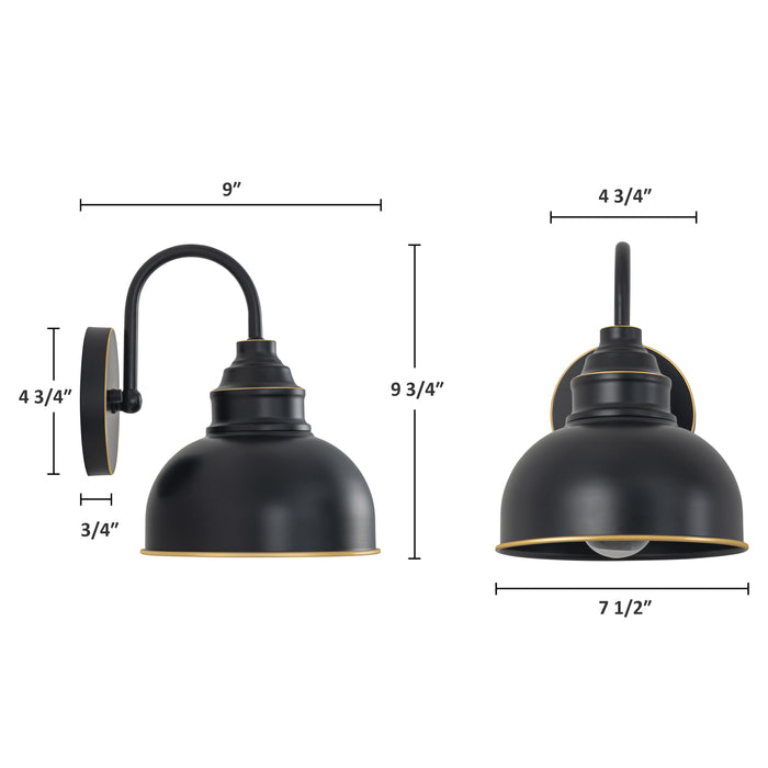9.75 in. Black Outdoor Barn Light with Gold Line Accent
