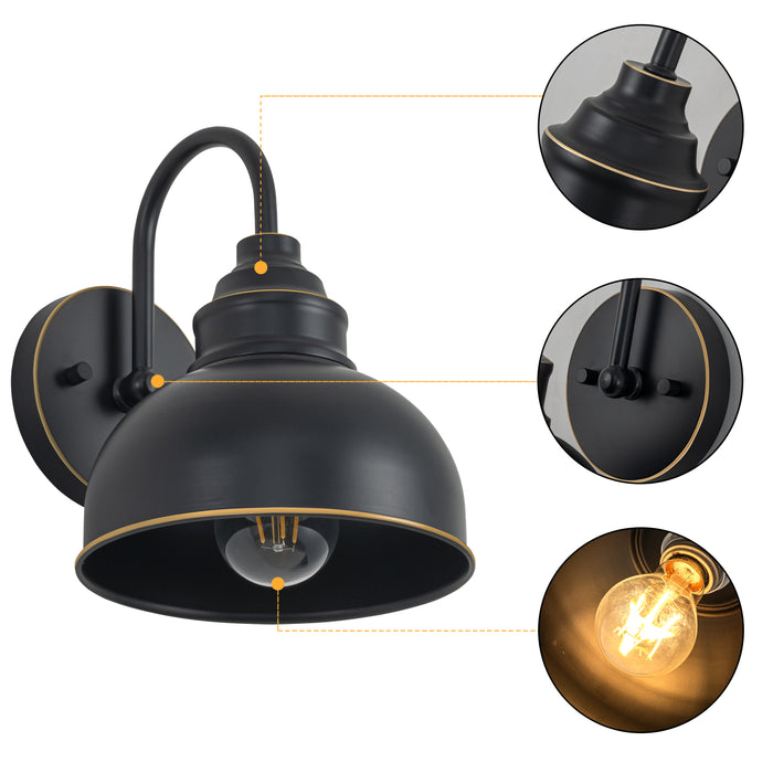 9.75 in. Black Outdoor Barn Light with Gold Line Accent