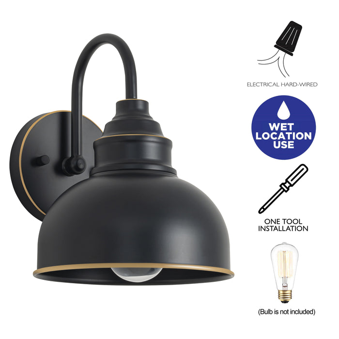 9.75 in. Black Outdoor Barn Light with Gold Line Accent