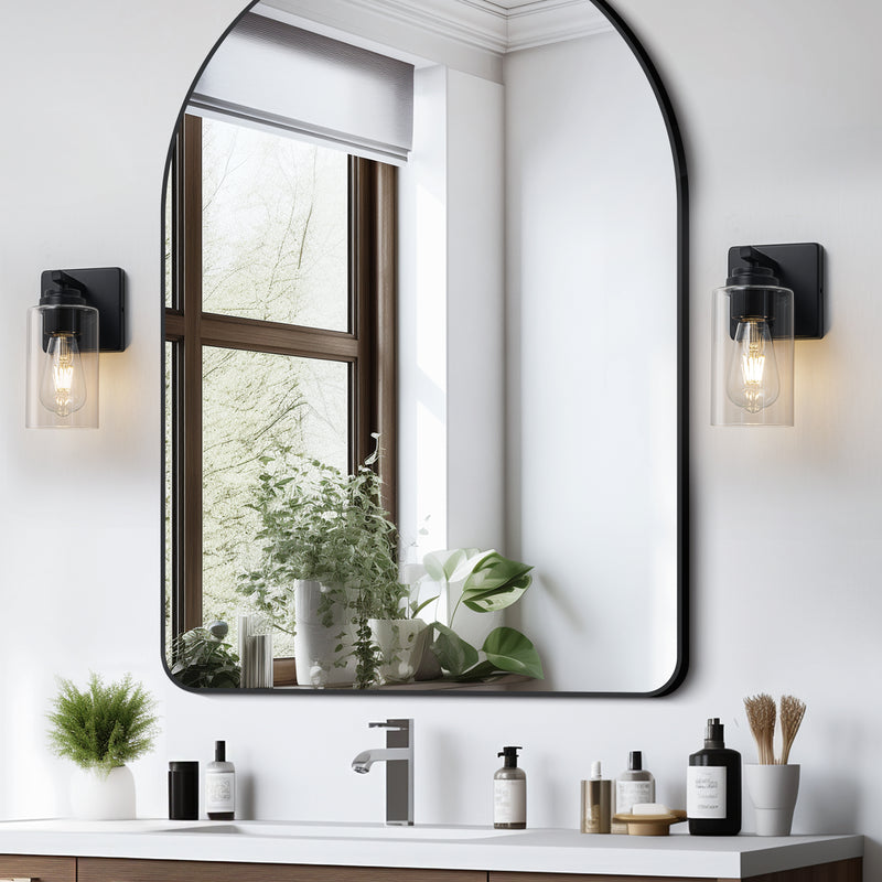 2 Pack Black Indoor Wall Sconces with Clear Glass Shade