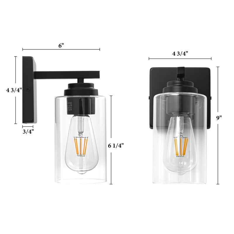Black Wall Sconces with Clear Glass Shade (2-Pack)