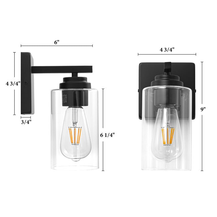 Black Wall Sconces with Clear Glass Shade (2-Pack)
