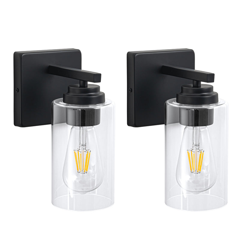 Black Wall Sconces with Clear Glass Shade (2-Pack)