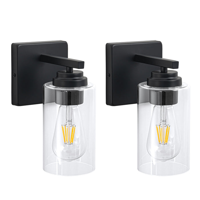 Black Wall Sconces with Clear Glass Shade (2-Pack)