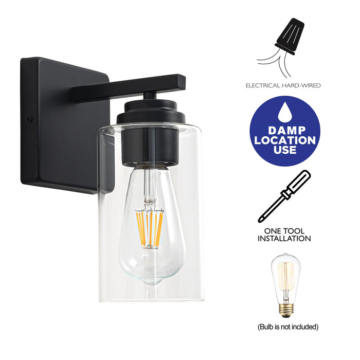 Black Wall Sconces with Clear Glass Shade (2-Pack)