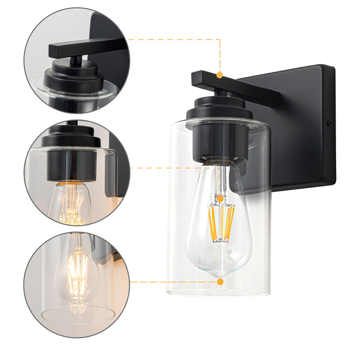 Black Wall Sconces with Clear Glass Shade (2-Pack)