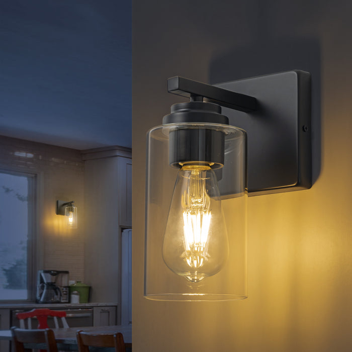 Black Wall Sconces with Clear Glass Shade (2-Pack)