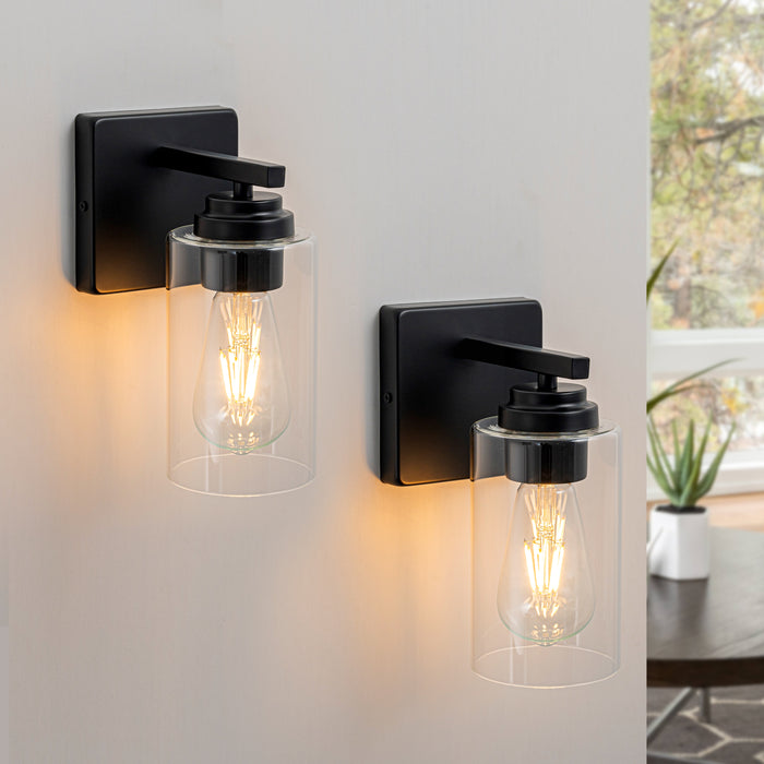 Black Wall Sconces with Clear Glass Shade (2-Pack)