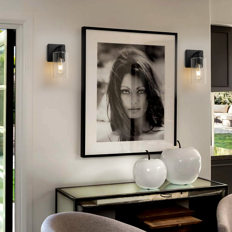 Black Wall Sconces with Clear Glass Shade (2-Pack)