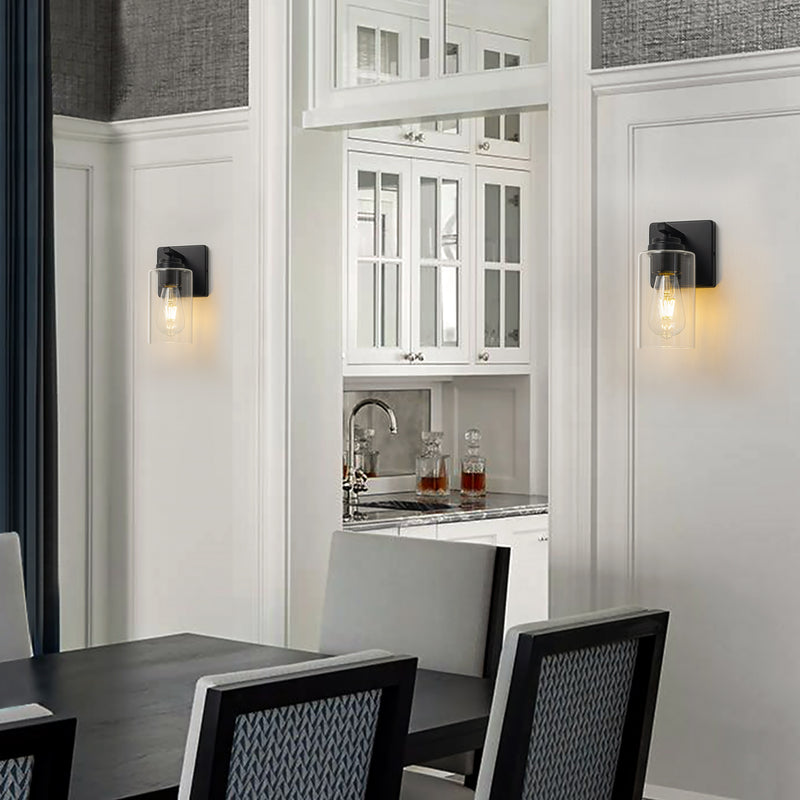 Black Wall Sconces with Clear Glass Shade (2-Pack)