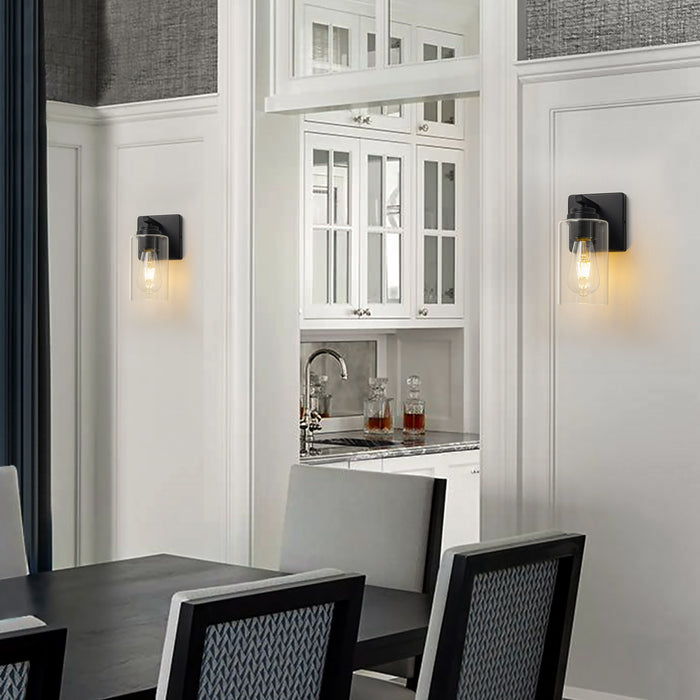 Black Wall Sconces with Clear Glass Shade (2-Pack)