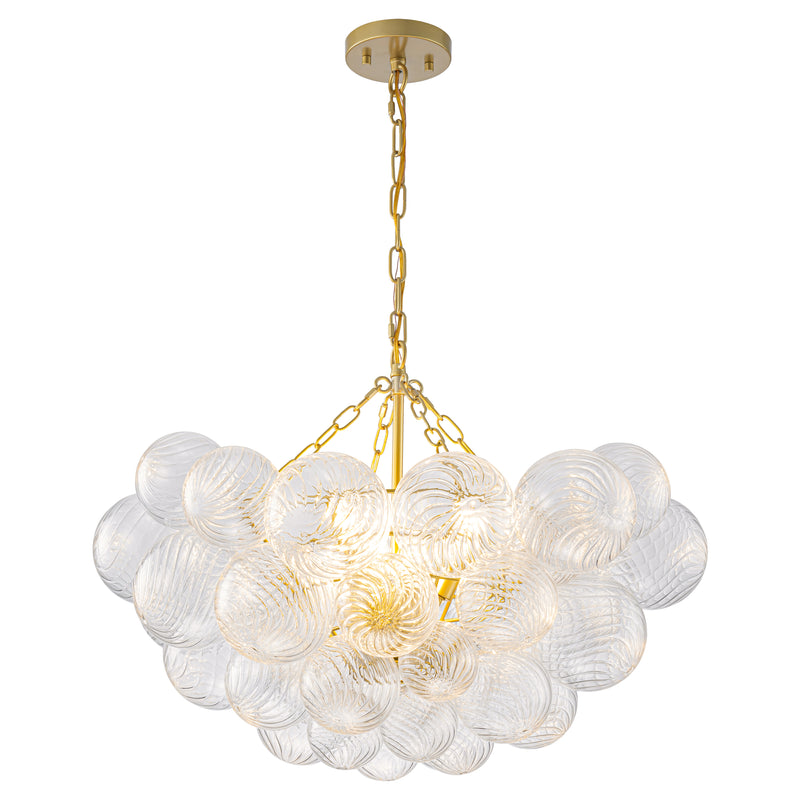 6-Light Gold Chandeliers with Ribbed Globe Glass