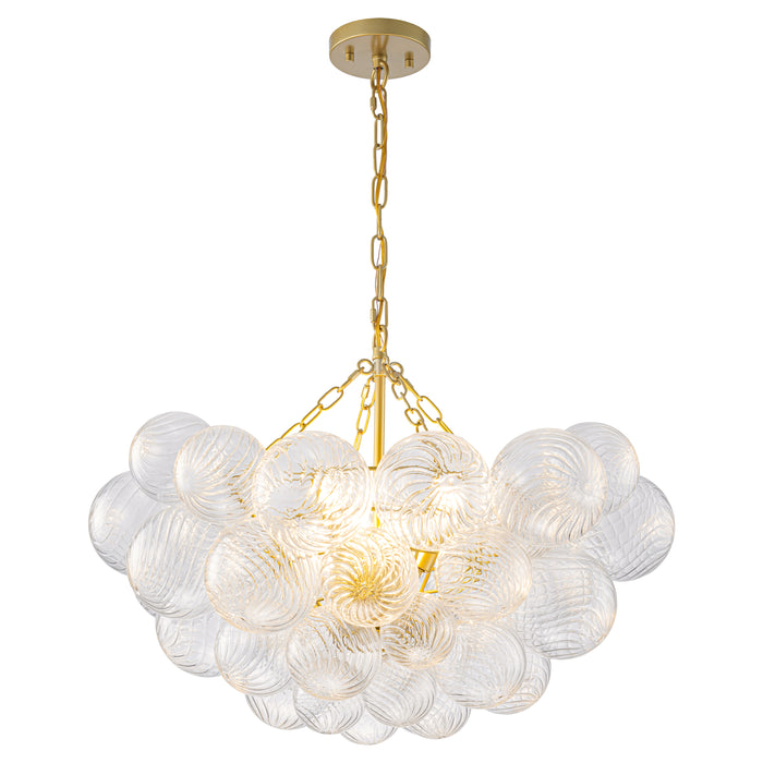 6-Light Gold Chandeliers with Ribbed Globe Glass