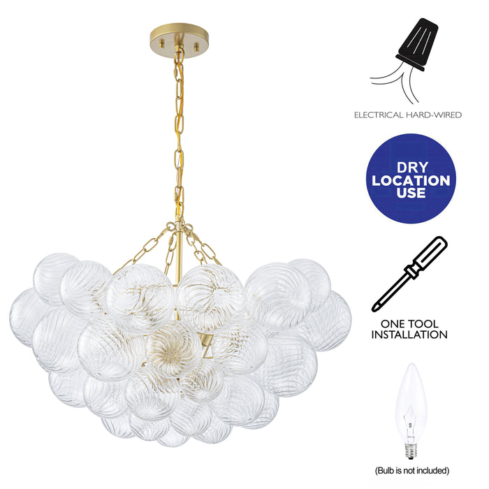 6-Light Gold Chandeliers with Ribbed Globe Glass