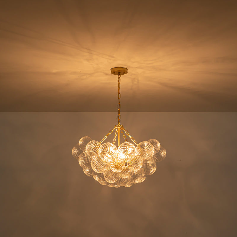 6-Light Gold Chandeliers with Ribbed Globe Glass