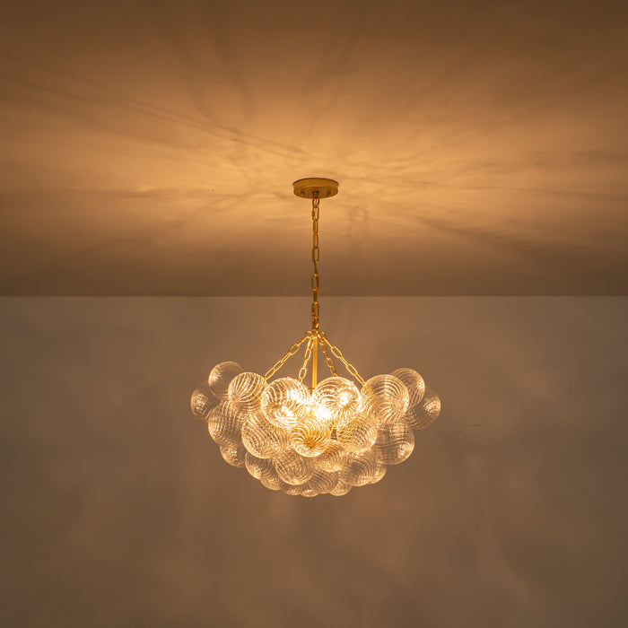 6-Light Gold Chandeliers with Ribbed Globe Glass