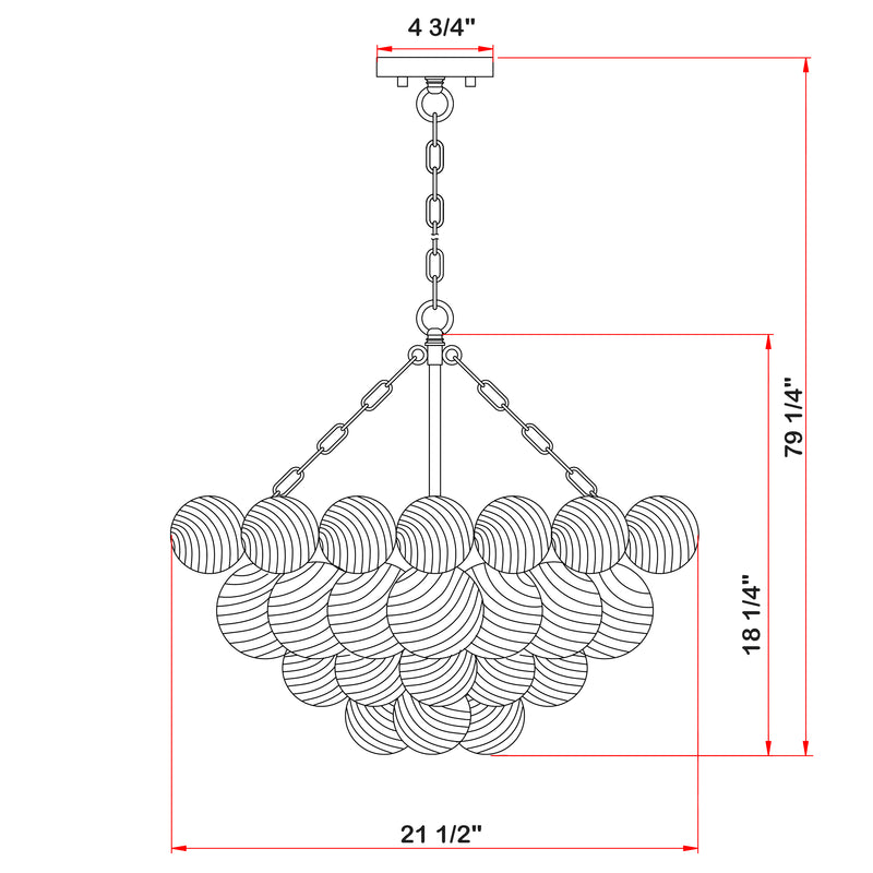 6-Light Gold Chandeliers with Ribbed Globe Glass