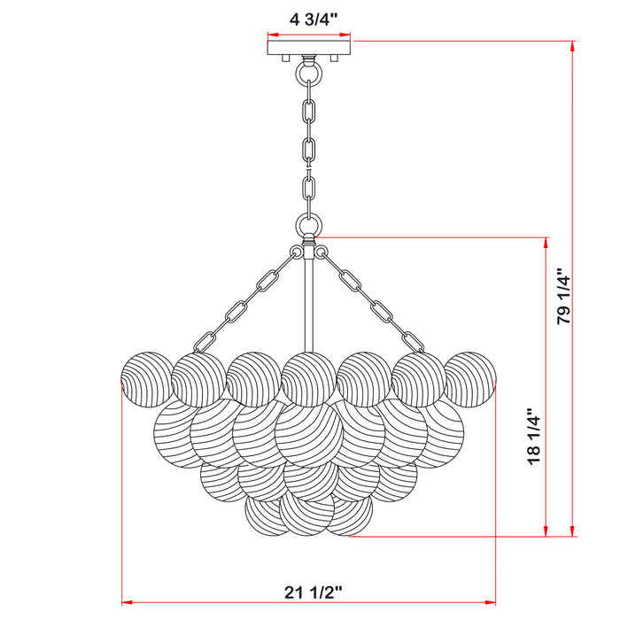 6-Light Gold Chandeliers with Ribbed Globe Glass