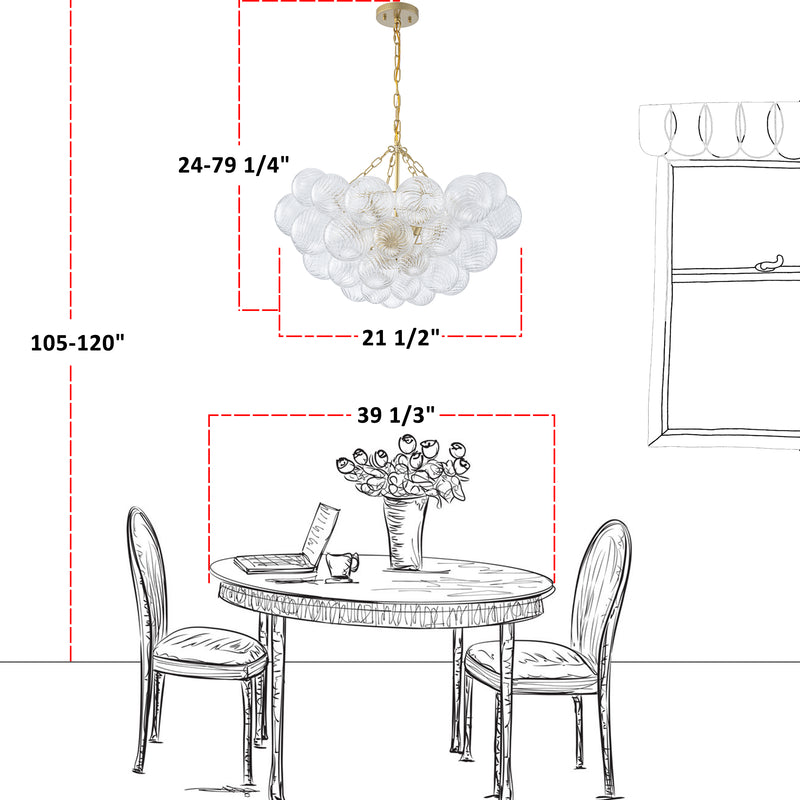 6-Light Gold Chandeliers with Ribbed Globe Glass