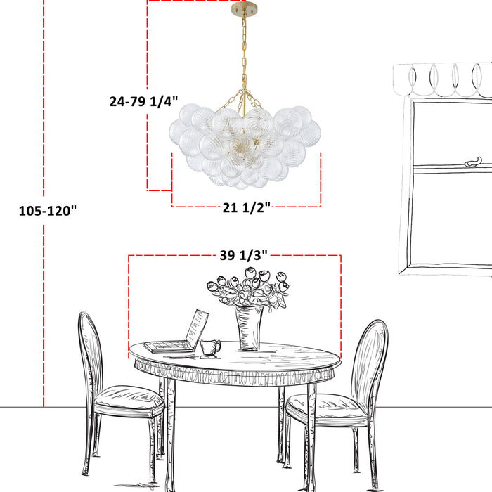 6-Light Gold Chandeliers with Ribbed Globe Glass